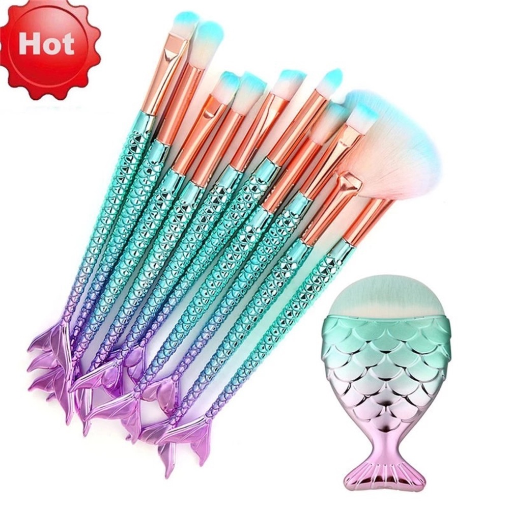 Makeup Brush Set - Mermaid 3D Ombre Rainbow